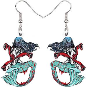 Kal-Halloween Noir Sirène Os Crâne Boucles D'oreilles Chat Acrylique Drôle Sorcière Pendante Bijoux Pour Femme Adolescents Fille Cadeaux - Neuf