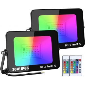 2pcs Projecteur Led Rgb Exterieur Interieur 30w, Spot Led 16 Couleurs 4 Modes Fonction M&eacute;moire & T&eacute;l&eacute;commande Rgbw Lumi&egrave;re De Projecteur Etanche Ip66 Pour Jardin Bar F&ecirc;te Terrasse - Neuf