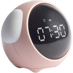 R&eacute;veil pour Enfants Entra&icirc;neur de Sommeil pour Enfants Mignon num&eacute;rique activ&eacute; par la Voix Veilleuse D&eacute;tection de la temp&eacute;rature Fonction Snooze Rechargeable Rose - Neuf