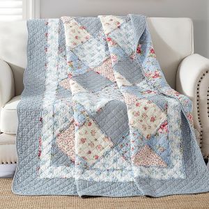 Ulteronixshop-Couvre-Lit Matelass&eacute; En Coton Doux Pour Lit Simple Motif Floral Patchwork Bleu 127 X 152 Cm - Neuf