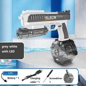 Gray White-Pistolet À Eau Électrique Pour Enfants, Jouets Avec Calcul Continu Et Laser Led, Odorà Eau De Grande Capacité, Piscine D'été, Jouets D'extérieur Pour Enfants - Neuf