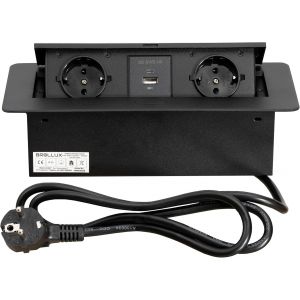 Dual Retractable Recessed Plug With Usb And Usbc Black With Soft Opening Die-Cast Aluminium Connection Cable 1.5 M - Neuf
