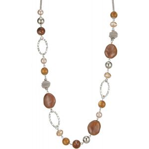 Kal-Collier Long De Perles En Argent - Collier Boheme Long Avec Perles De Cristal Et De Pierre Bijoux Fantaisie - Belle Idée De Cadeau De Fête Des Mères - Neuf