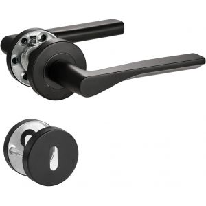 Bettklinke Poign&eacute;e de porte en nickel bross&eacute; mat pour porte d'entr&eacute;e et porte int&eacute;rieure en forme de L, rosace ronde, BB - Neuf