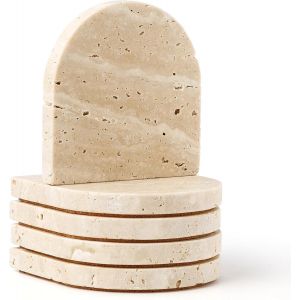 Tianyi-Lot De 5 Dessous De Verre En Marbre Blanc Laiteux, 10 Cm, Dessous De Verre Absorbants Pour Table Basse, Salon, Table À Manger (Dl020) - Neuf