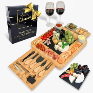 Chicslick-Plateau &Agrave; Fromage En Bambou, Set De Couteaux, Bols En C&eacute;ramique Et Ouvre-Vin - Plateau Charcuterie Bois, Choix Parfait Pour Gourmets, Cadeaux D'anniversaire, Mariage, M&egrave;res[X1560] - Neuf