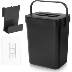 Poubelle Bio De Cuisine Seau &Agrave; Compost De Cuisine Petit Avec Couvercle Poubelle &Agrave; Suspendre 3L Pour Cuisine Int&eacute;rieur Noir - Neuf
