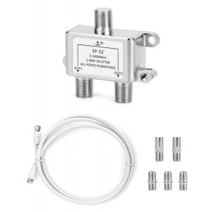 2 Voies R&eacute;partiteur Satellite, Repartiteur Antenne TV, avec 1.5m C&acirc;ble Coax F Prise pour Sky Box Telewest Eurovox Starview Dreambox - Neuf