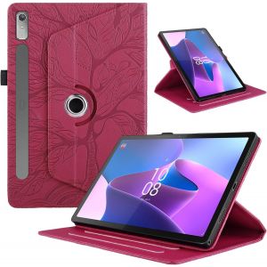 Kal-Coque Pour Lenovo Tab P11 Pro 2nd Gen 11.2"" 2022 Tb138/Tb132 Housse Pu Cuir Flip Cover Arbre De Vie Tablette Case 360&deg;Rotatif Multi-Angle Support Fonction &Eacute;tui De Protection,Rouge - Neuf