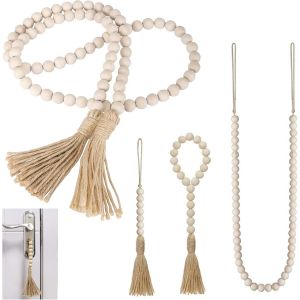 Lot de 4 guirlandes de perles, couleur bois, pour d&eacute;coration de maison, table basse, d&eacute;coration murale, pot de fleurs, d&eacute;coration &agrave; suspendre - Neuf