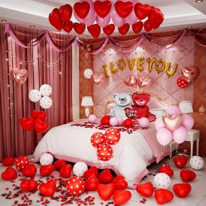 Kit De Ballons Pour La Saint-Valentin Avec Ballons En Forme De Coeur Et Ours Avec Ballons Roses &laquo; I Love You &raquo; Pour D&eacute;corations De Saint-Valentin,Anniversaire,Demande En Mariage,D&eacute;corations - Neuf