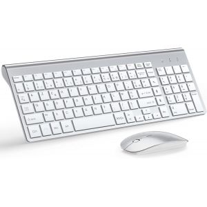 Ensemble Clavier Avec Couvercle Et Souris Sans Fil Ultra-Mince, 2.4G Silent Compact 2400Dpi Pleine Taille, Piles 2 Aa Et Aaa, Pour Pc/Laptop/Windows/Mac - Argent Blanc - Neuf