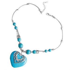 Collier C?ur Turquoise Style Boh&egrave;me, Bijou Femme Avec Pendentif C?ur, Id&eacute;al Pour Mariages, Anniversaires Et Occasions Sp&eacute;ciales. - Neuf