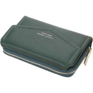 CAUC-Portefeuille Femme Cuir Moyen Porte Monnaie Femmes Fermeture &Eacute;clair Poche &agrave; Monnaie Porte-Cartes avec 10 Compartiments pour Cartes Portefeuilles Pochette Femme (Vert) - Neuf