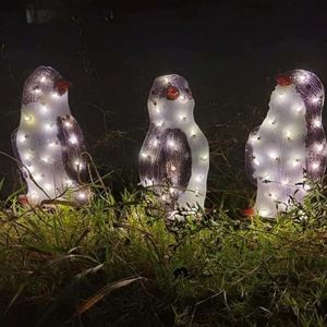 3 PCS No&euml;l Pingouin Acrylique 50 Led Lumi&egrave;re Ext&eacute;rieure Fig - Neuf