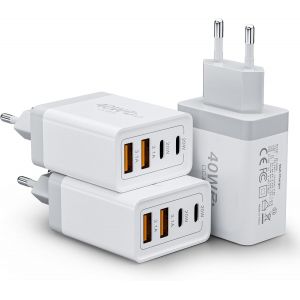Usb C Charger, (3 Pack) 40w 4 Port Plug Usbc Fast Charger, Multiple Sector Pd+Qc Type C Adapter For Iphone 16 15 14 13 12 11 Pro Max X Xs Xr 8 7 6s Plus Se, Ipad, Samsung Galaxy S23 A15 - Neuf