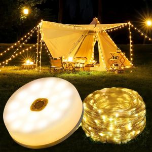 KAL-Guirlande Lumineuse Camping 10M 100Led, Guirlande Lumineuse Escamotable 3000Mah, Usb Rechargeable, Durable Et Étanche, Guirlande Lumineuse Extérieure Camping Portable Pour Camping, Patio, Noël - Neuf