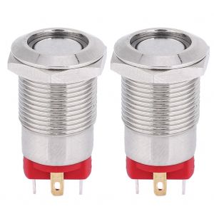 Lot de 2 interrupteurs a bouton-poussoir en metal autobloquants a 4 broches de 12 mm avec eclairage LED IP66 IK09 (jaune 100240 V) - Neuf