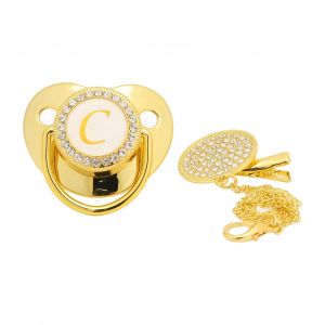 Sucette Doree Pour Bebe, Design Incurve, 26 Lettres, Materiaux Surs, Bling-Bling Sain, Sucette Pour Bebe Avec Clips Pour Bebe De 6 A 18 Mois C - Neuf