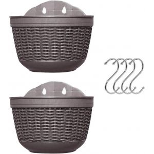 Lot De 2 Pots De Fleurs &Agrave; Suspendre En Plastique Pour Balcon,Cl&ocirc;ture,Pots De Fleurs Muraux Avec Drainage Et 4 Crochets (Caf&eacute; + Caf&eacute;) - Neuf