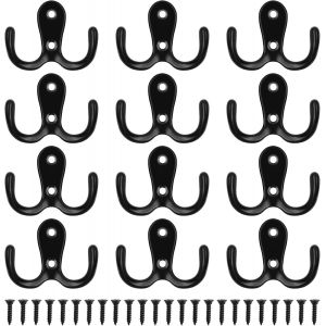 12 Pi&egrave;ces Pat&egrave;re Patere Porte Manteau Mural,R&eacute;tro Pat&egrave;re,Crochets Doubles Porte Manteau Mural R&eacute;tro En M&eacute;tal Avec 24 Vis Pour Porte-Manteau Salle De Bain Cuisine (Noir) - Neuf