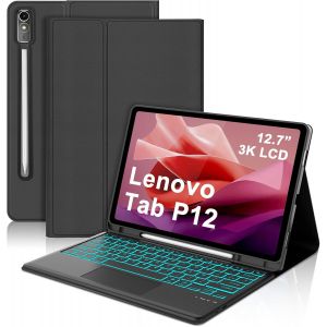 Coque Clavier Pour Lenovo Tab P12 12.7"" 2023 - Azerty Fran&ccedil;ais Touchpad Clavier R&eacute;tro&eacute;clair&eacute; 7 Couleurs D&eacute;tachable Sans Fil Bluetooth, &Eacute;tui Pour Lenovo Tab P12 12.7"" 2023, Noir - Neuf