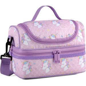 ERSHI-Sac Isotherme Repas Enfant, 2 Compartiments Sac Déjeuner Thermique Fille 6,5L Mignon Petit Lunch Bag avec Bandoulière Réglab[1 - Neuf