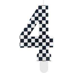 SANSH-Bougie Anniversaire 4 ans, Voiture Decoration Plaid noir et Blanc Gateau Anniversaire, Deco Gateau Anniversaire Bougies Originales pour Enfant - Neuf