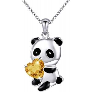 Kal-Cristal Panda Collier Ras Du Cou Argent Panda Jaune Coeur Cristal Collier Panda Ours Pendentif Collier Chaîne Coeur Amour Collier Mignon Animal Collier Bijoux Cadeau Pour Femmes Filles - Neuf