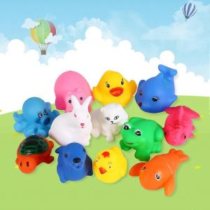 Lot de 12 jouets de bain pour enfants et bébés, couineurs et sonores, en forme d'animaux, flottants - Neuf