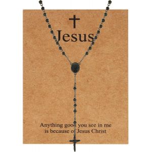Kal-Chapelet Avec Perles Catholiques Pour Femmes Et Hommes - Pendentif En Forme De Croix En Y - Avec Crucifix En Acier Inoxydable Et Carte De Jésus - Neuf