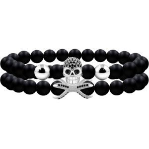 Kal-Y4723 Lot De 2 Bracelets Superpos&eacute;s De Style Gothique Punk Pour Homme Et Femme &iquest; Fait &Agrave; La Main En Pierre D'agate Noire Extensible Pour Femmes Et Filles &iquest; Bracelet D'halloween - Neuf