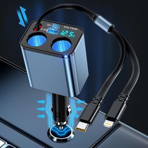 Chargeur de Voiture 80W USB C Chargeur Allume Cigare,2 Prises Adaptateur Allume Cigare USB Rapide Chargeur Telephone Voiture 12V/24V avec Affichage LED pour iPhone/Samsung/Google/Dash Cam/Cam&eacute;ra/GPS - Neuf