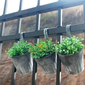 Lot De 3 Pots De Fleurs Suspendus En M&eacute;tal Avec Crochets En T&ocirc;le De Fer-Vase Pour Balcon-Pot De Fleurs &Agrave; Suspendre-Avec Crochet - Neuf