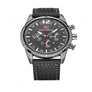 Mini Focus Montre &Agrave; La Mode Pour Hommes Bracelet En Cuir Affichage Analogique Montre-Bracelet &Agrave; Quartz (Gris + Noir) - Neuf