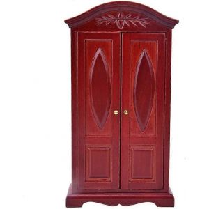 Mini porte double en bois vintage à l'échelle 1:12 Mini maison de poupée meubles armoire armoire accessoires de maison de poupée (vin rouge) - Neuf