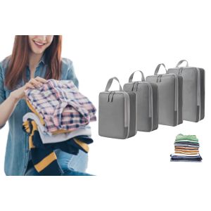 Lot de 4 cubes de rangement compressibles pour sacs de voyage - Gris - Neuf