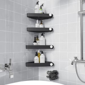 4 pi&egrave;ces Plastique pi&egrave;ces Etagere Douche Sans Percage, Rangement et Organisation de la Salle de Bain, Porte Savon Douche, Etagere Salle de Bain, Comprend 12 Autocollants Adh&eacute;sifs, Noir - Neuf