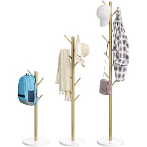 SUBZONAL-Portemanteau avec base en marbre naturel, porte-manteau autoportant en m&eacute;tal avec 8 crochets, 3 tailles r&eacute;glables, arbre robuste pour sacs manteaux et chapeaux pour entr&eacute;e couloir chambre &agrave;, - Neuf