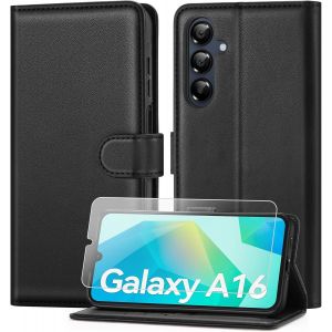 MEVRONISSHOP-Coque pour Samsung Galaxy A16 avec Verre Tremp&eacute;, &eacute;tui Cuir PU Magn&eacute;tique Pochette de Portefeuille , Housse de Fonction Stand Video Porte Carte Credit &agrave; Rabat pour Samsung A16 5G/4G - No - Neuf