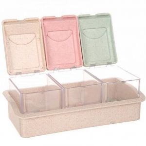 Hjlian Boite A Assaisonnement Multicolore A 3 Compartiments, Contenant De Rangement Pour Epices, Pots A Condiments Avec Cuillere - Neuf