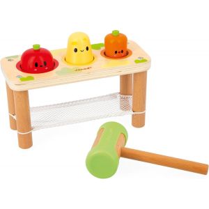 MDY-- Taptap Légumes de la Ferme - Jouet d'Éveil Enfant - 3 Légumes du Potager + 1 Maillet - Développe la Motricité Fine - Jouet en Bois FSC - Dès 12 Mois,J03309 - Neuf
