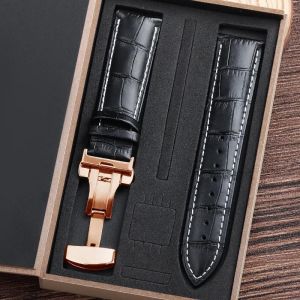Typi-Bracelets De Montre En Cuir De Vache Véritable Avec Boîte,14mm 16mm 18mm 20mm 21mm 22mm 24mm,Bracelet De Montre Avec Fermoir Papillon,Ceinture|Bkwh-Regd|14mm - Neuf