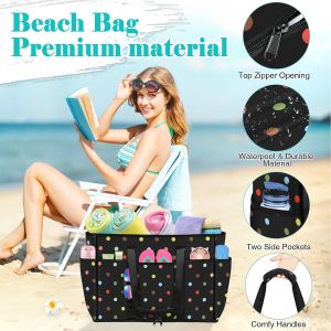 TZF-Grand Sac de Plage Femme 45L avec Fermeture Eclair, Imperméable Sac de Plage XXL Extra Large Famille, Pliable Cabas Plage Femme pour Plage Voyages Gym Piscine Rangement - Neuf