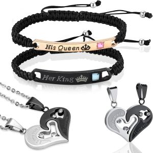 Collier Couple Coeur Amour Puzzle,Bracelets De Couple Pour Lui Et Elle,Pendentif Collier I Love You Pendentif,Convient Pour Le Cadeau De Confession D'amoureux - Neuf