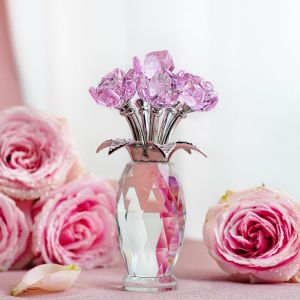 Figurine en Cristal, Cadeau pour Femme, Rose &agrave; Collectionner pour D&eacute;coration de Table (Coffret Cadeau, Carte de B&eacute;n&eacute;diction et Chiffon de Polissage) - Neuf