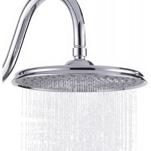 J325S9-CH Pommeau de douche &agrave; effet pluie 22,9 cm Grand pommeau de douche fixe rond avec boule pivotante en laiton Chrom&eacute; poli - Neuf