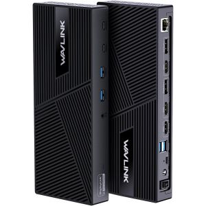 acdsgd-Wavlink Station d'Accueil USB-C Triple &Eacute;cran 15-en-1, Dock Universel avec Charge 100W PD, 3x &eacute;crans 4K@60Hz HDMI/DP, 4x USB-A 10Gbps, Ethernet Gigabit, Audio - Compatible MacBook M1/M2/Intel, Dell, HP - Neuf