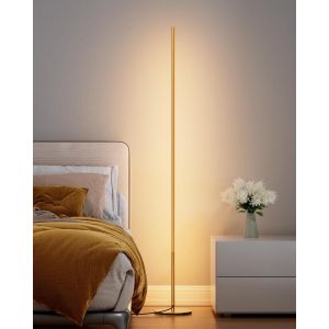Subzonal-Lampadaire Led Sur Pied Salon, 19w 1100lm 3000k Blanc Chaud, 147cm Dimmable Colonne Lumineuse, Moderne Lampe D'ambiance, Interrupteur Au Pied, Decoration Int&eacute;rieur Pour Salle De Jeu, Or - Neuf