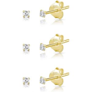 Kal-&reg; 3 Paires - Lot Boucles D'oreilles Femme Argent 925 - Boucles D'oreilles Femme Or - Clous D'oreilles - Helix - Boucle D'oreille Homme - Oxyde Zirconium - Diam&egrave;tre 2, 3, 4, 5 Mm - Clair Cz - Neuf
